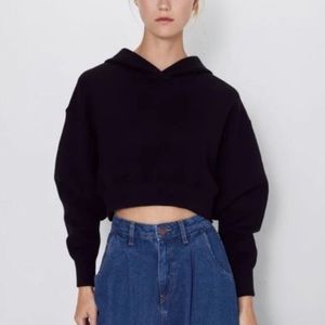 Zara Cropped Black Hoodie